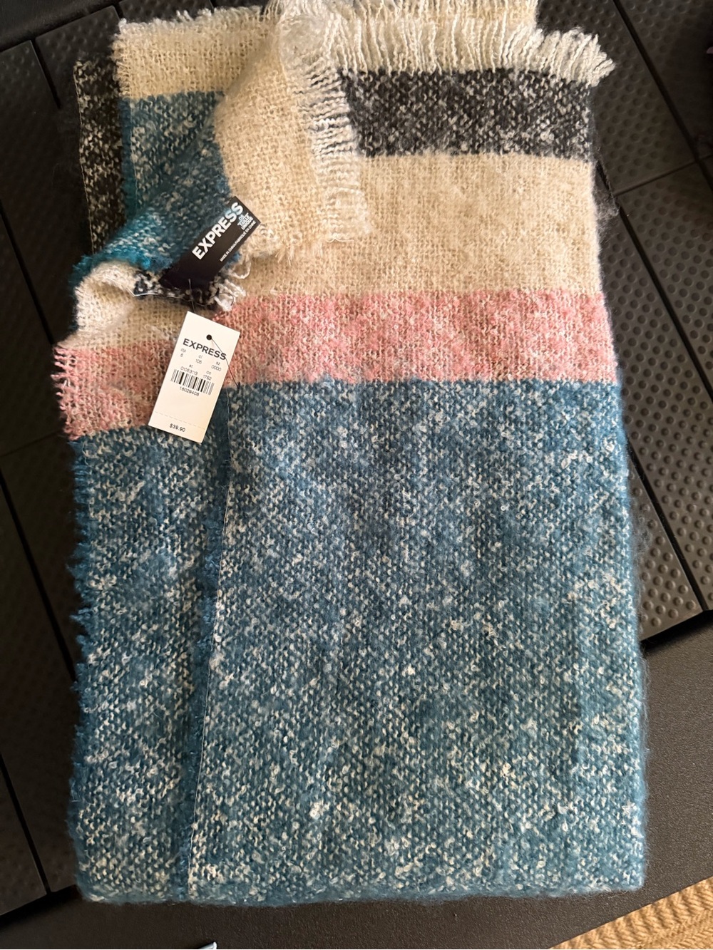 Express Striped Knit Scarf in Teal, Pink & Cream